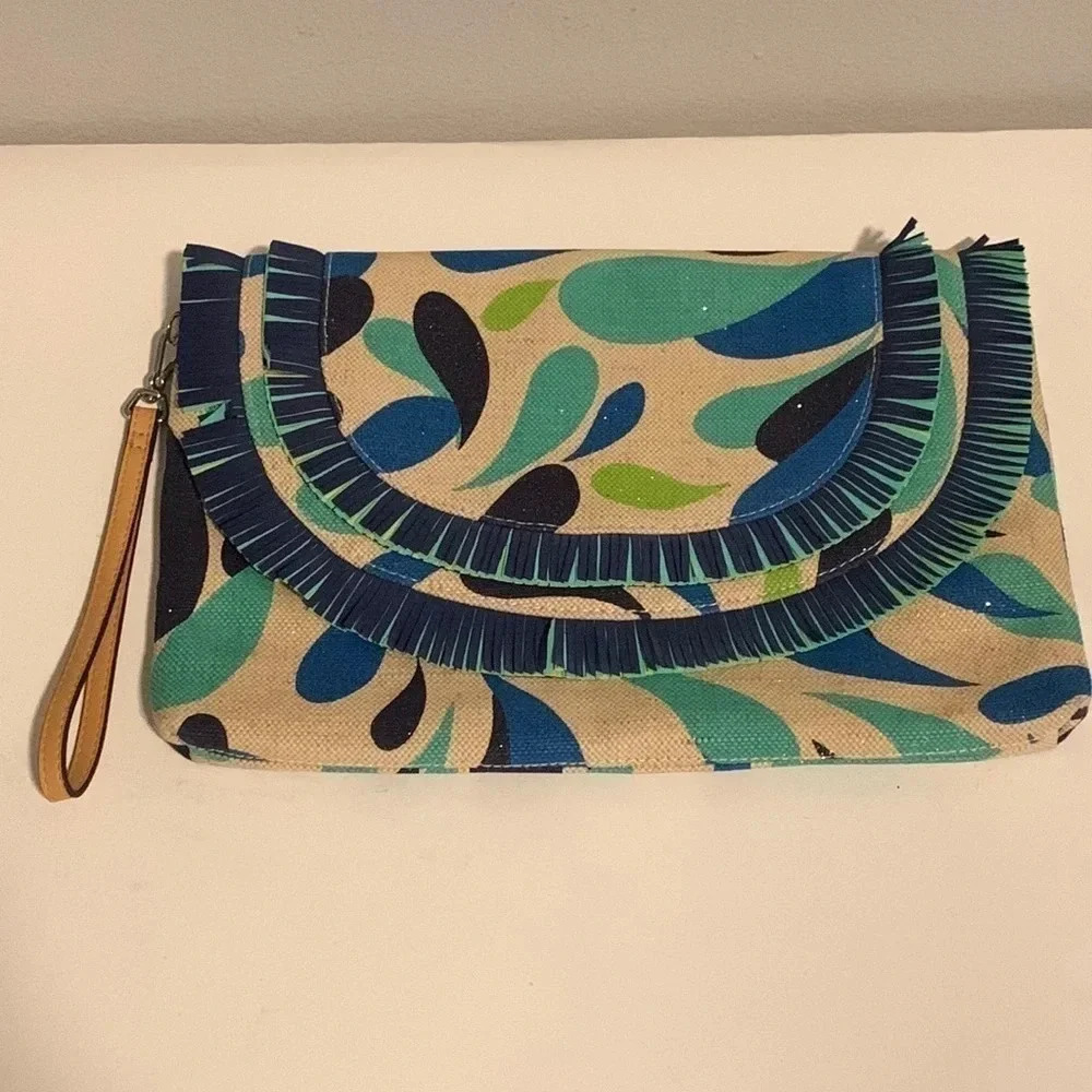 Vera Bradley Boho Fringe Clutch Wristlet Colorful Abstract Print Statement Bag - Picture 2 of 13